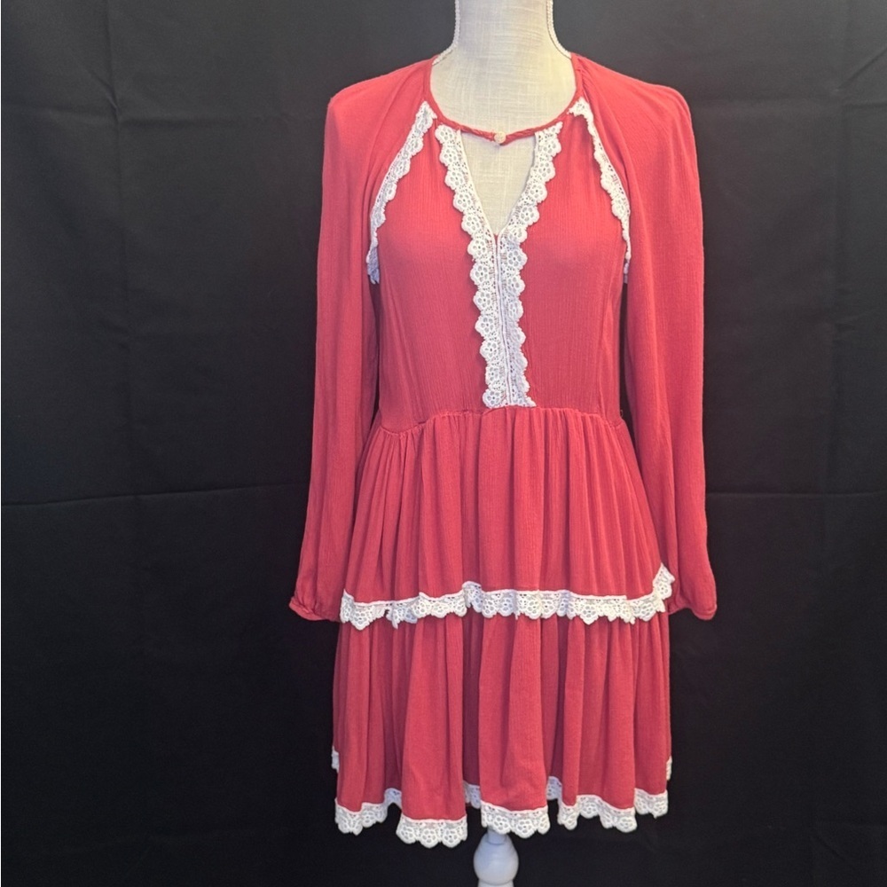 Rock & Roll Cowgirl Coral Dress with cream Lace